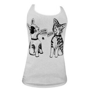 Bow Wow Meow White Cotton Racerback Cat Dog Tank Top NWT S-M-L-XL